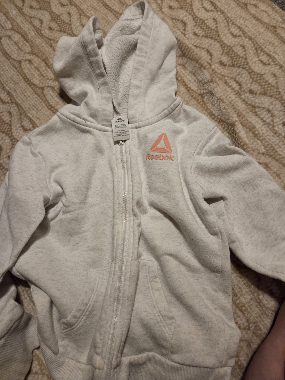 Reebok Kids White Heather Zip Hoodie with Coral Logo